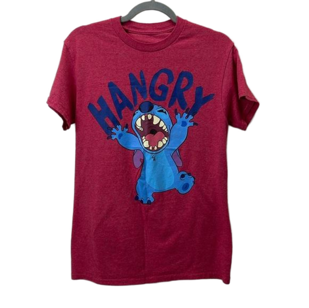 Disney Stitch Hangry T-Shirt Youth S Red Crew Neck Short Sleeve Graphic Cotton - Picture 1 of 4